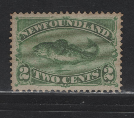 Lot 76 Newfoundland #46i 2c Deep Yellow Green, 1880-1896 Third Cents Issue, A VFOG Single On Paper Cents-MM, Perf 12x12.1