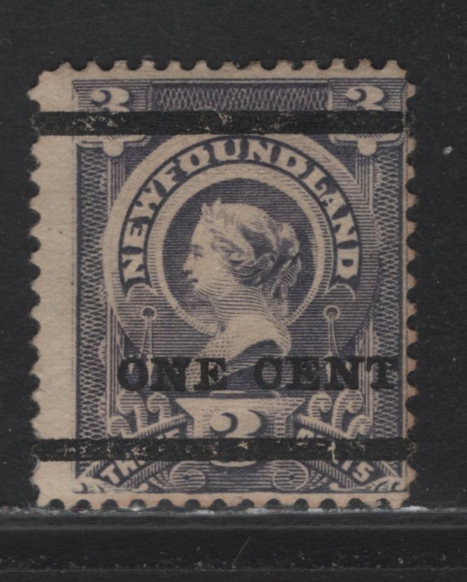 Lot 93 Newfoundland #75 1c On 3c Grey, 1897 Surcharges Issue, A FOG Single On Paper Cents-LL, Perf 12, Surcharge Type A