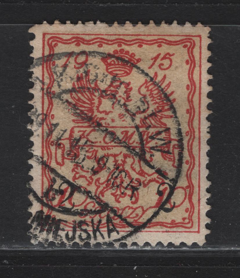 Lot 122 Poland Michel#2c 10gr Blackish Brownish Red & Pale Chrome Yellow Warsaw Local, 1915 Local Post Issue, A Very Fine Used Single, SON November 29 1915 Cancel