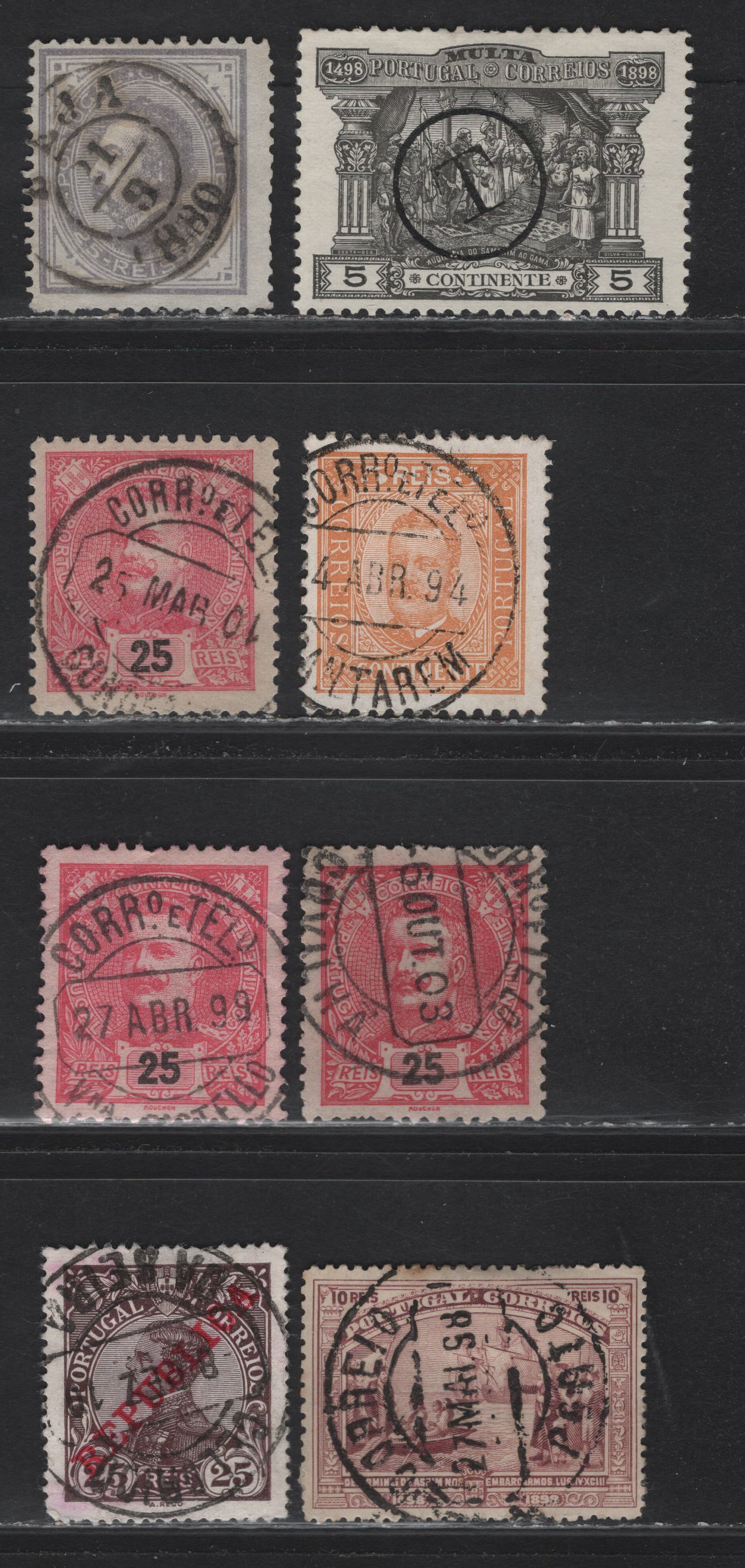 Lot 125 Portugal SC#54, 67, 117, 149, 175, J1 2.5r - 5r Gray - Black King Luiz, 1880-1898 King Luiz - Postage Due Issues, 6 Fine/Very Fine Used Singles, Selection with SON Cancels