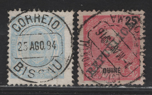 Portuguese Guinea SC#37, 100 50r - 25r Light Blue - Carmine King Carlos, 1893-1911 King Carlos - Republica Overprinted Issues, 2 Fine/Very Fine Used Single