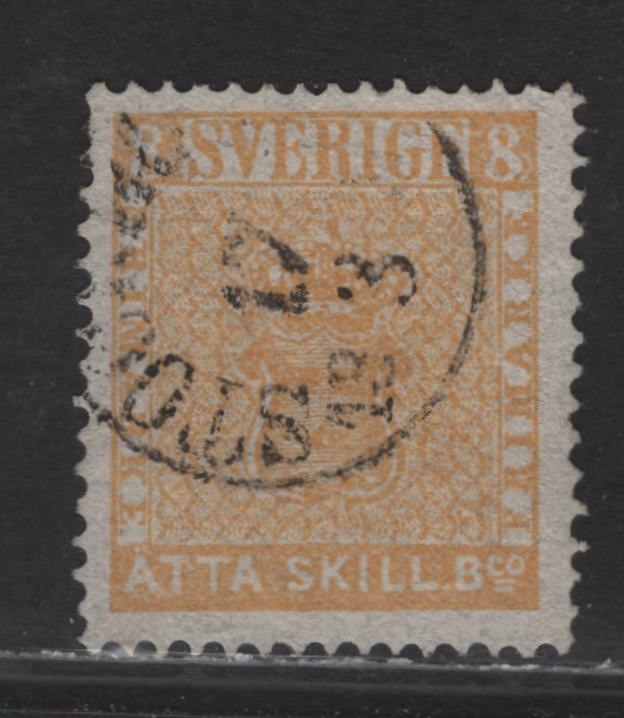 Lot 135 Sweden (C) SC#4e 8s Bright Yellow Coat of Arms, 1855 Skilling Banco Issue, A Very Fine Used Single, Thin Paper, SON Stockholm Cancel