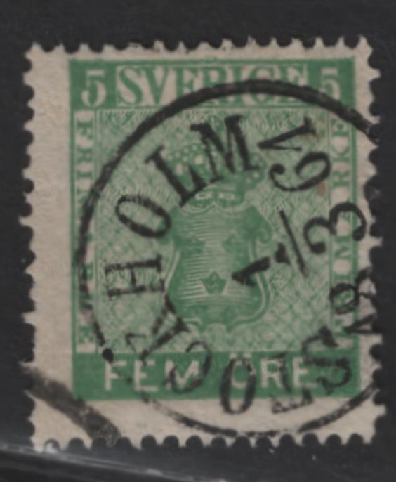 Lot 136 Sweden (C) SC#6a 5o Deep Green Coat of Arms, 1858-1862 Coat of Arms Ore Denominated Issue, A Fine Used Single, SON March 18 1861 Stockholm CDS Cancel
