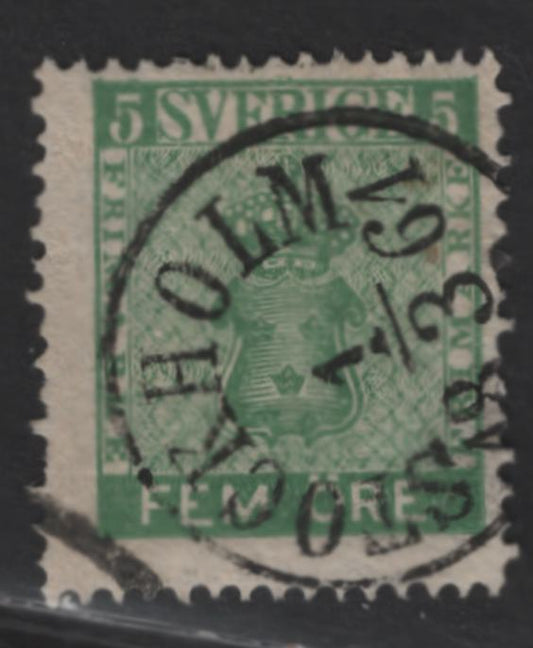 Lot 136 Sweden (C) SC#6a 5o Deep Green Coat of Arms, 1858-1862 Coat of Arms Ore Denominated Issue, A Fine Used Single, SON March 18 1861 Stockholm CDS Cancel
