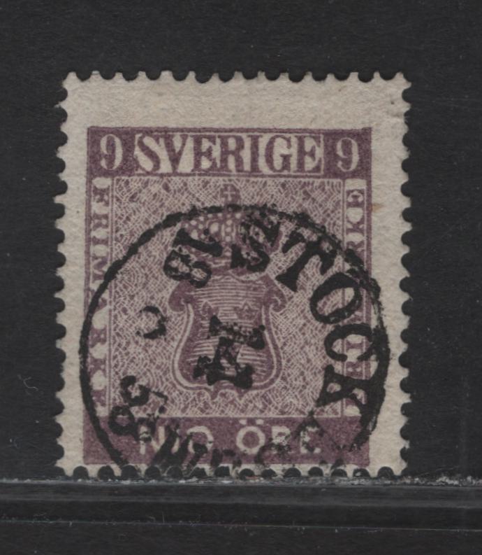 Lot 137 Sweden (C) SC#7 9o Violet Coat of Arms, 1858-1862 Coat of Arms Ore Denominated Issue, A Fine Used Single, August 18 1858 Stockholm CDS Cancel