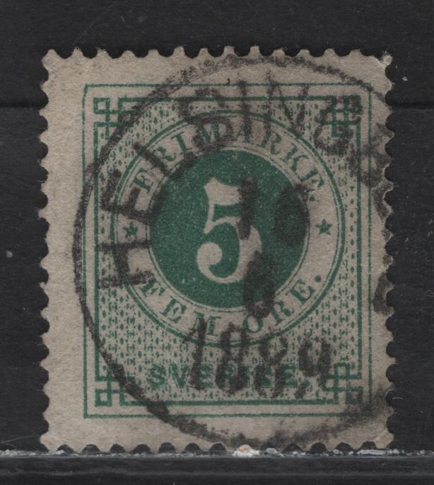 Lot 150 Sweden (C) Used In Finland SC#43 5o Green Numeral, 1886-1891 Numeral Issue, A Fine Used Single, Perf 13, Posthorn On Back, June 18 1889, Helsingfors (Helsinki) CDS Cancel.