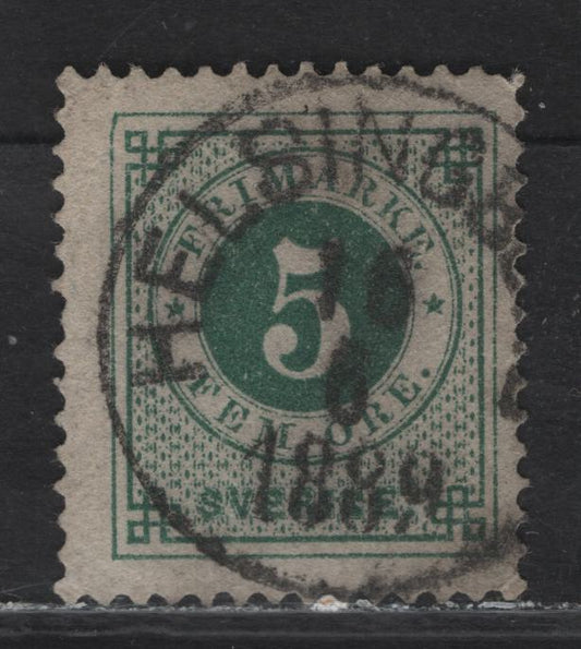 Lot 150 Sweden (C) Used In Finland SC#43 5o Green Numeral, 1886-1891 Numeral Issue, A Fine Used Single, Perf 13, Posthorn On Back, June 18 1889, Helsingfors (Helsinki) CDS Cancel.