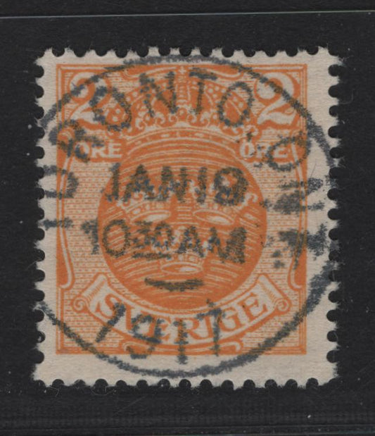 Lot 155F Sweden (C) Facit#72vi (SC# 68var) 2o Orange Arms, 1910-1914 Arms Issue, A Fine Used Single, Used In Canada, January 19, 1947 Toronto Cancel