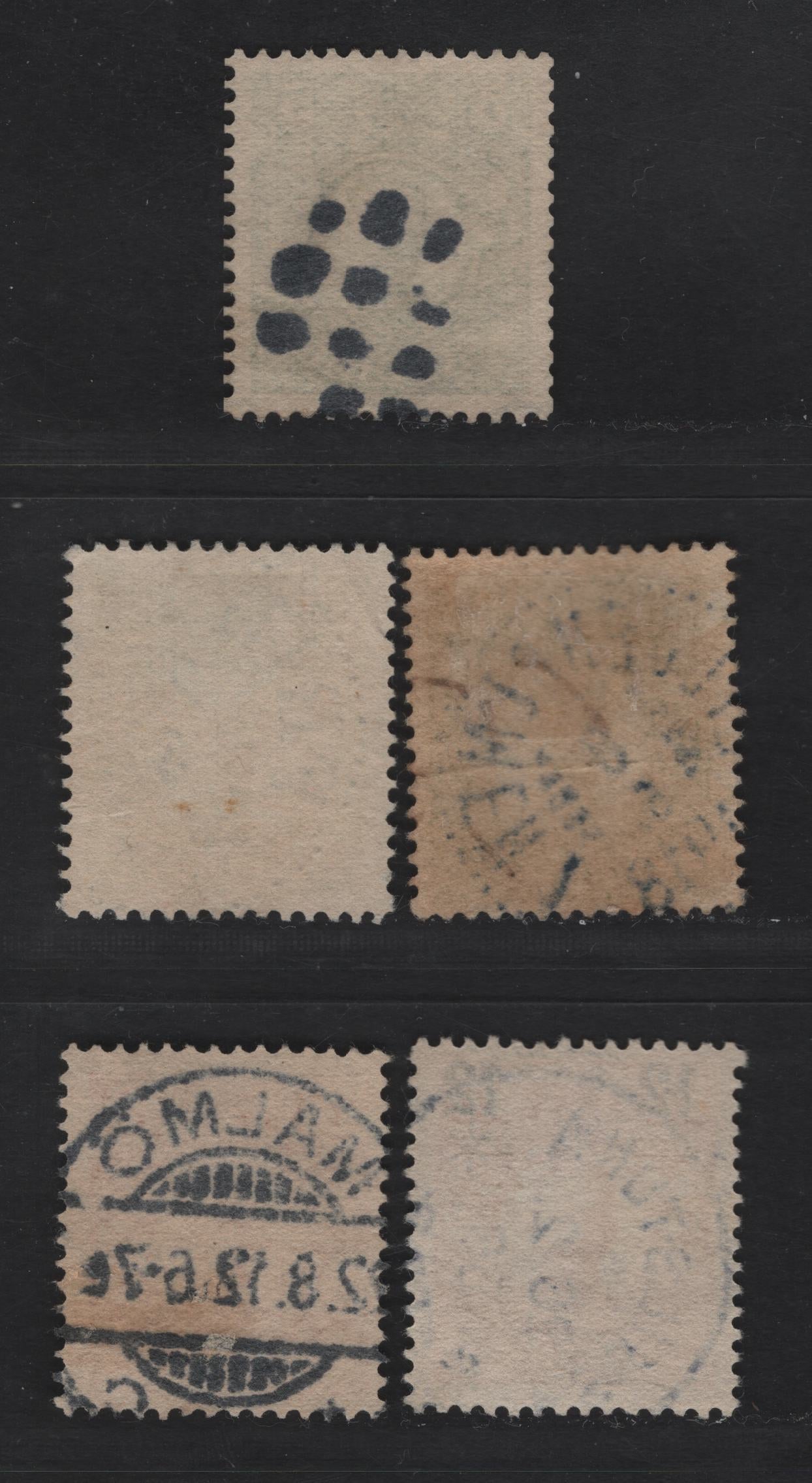 Lot 155G Sweden (C) SC#77, 82, 91, 100 5o - 12o on 25o Green - Orange Red King Gustaf V, 1910-1918 King Gustaf V Issue, 4 Fine/Very Fine Used Singles, SON Cork or CDS Cancels
