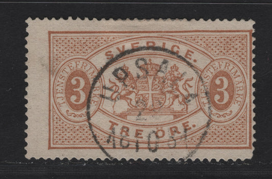 Lot 157 Sweden (C) SC#O1 3o Bistre Official, 1874-1877 Official Issue, A Fine Used Single, SON October 18 1884 Upsala CDS