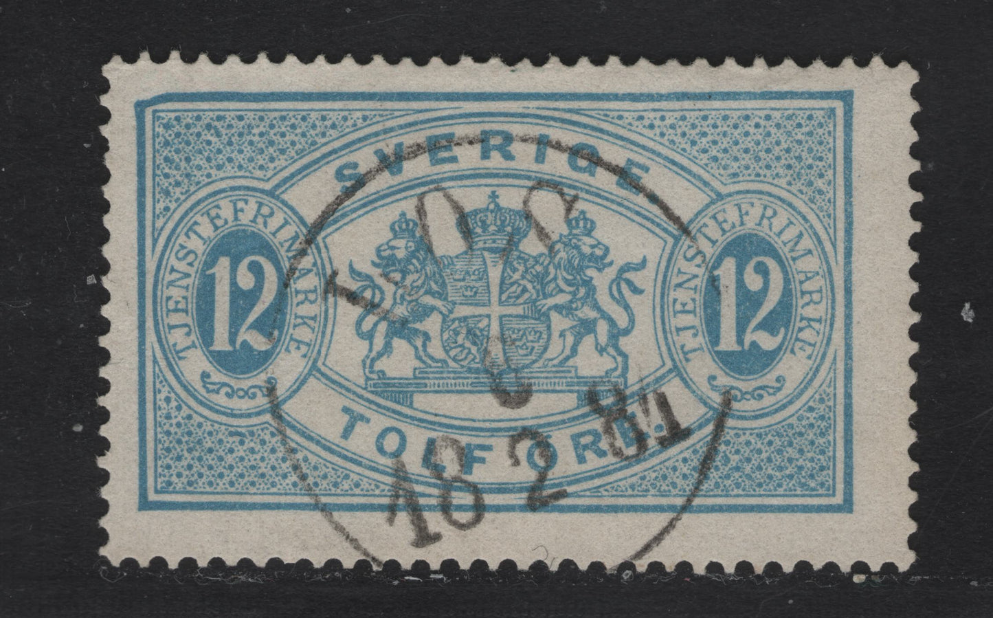 Lot 160 Sweden (C) Facit#TJ5v4 (SC# O6) 12o Blue Official, 1874-1877 Official Issue, A Fine Used Single, Feb 18 1881 Los Cancel