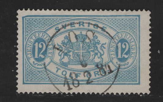 Lot 160 Sweden (C) Facit#TJ5v4 (SC# O6) 12o Blue Official, 1874-1877 Official Issue, A Fine Used Single, Feb 18 1881 Los Cancel