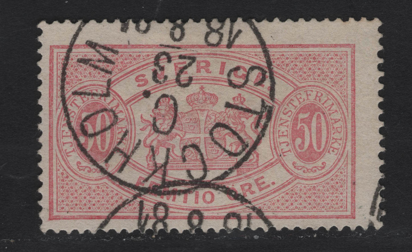 Lot 161 Sweden (C) SC#O10 50o Rose Official, 1874-1877 Official Issue, A Fine Used Single, SON Stockholm CDS Cancel, Perf 14