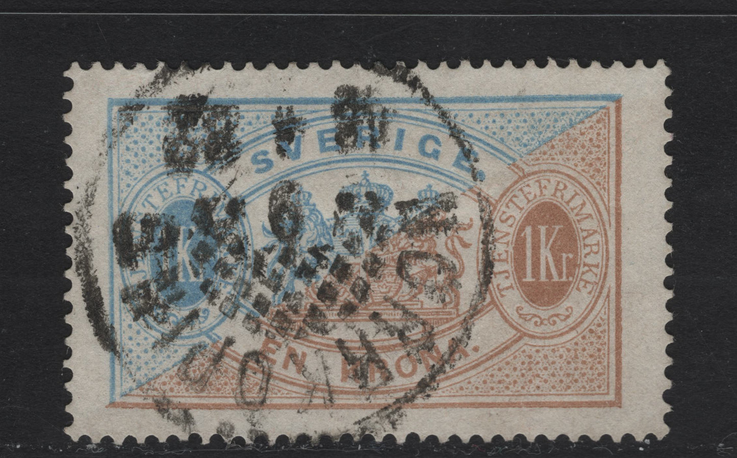 Lot 162 Sweden (C) SC#O11 1k Blue & Bistre Official, 1874-1877 Official Issue, A Very Fine Used Single, SON January 18 1882 Norrkiping CDS Cancel, Perf 14