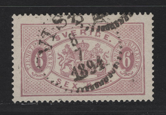 Lot 166 Sweden (C) SC#O16a 6o Lilac Arms, 1881-1896 Arms Official Issue, A Very Fine Used Single, Perf 13, July 8 1894 Visby CDS Cancel