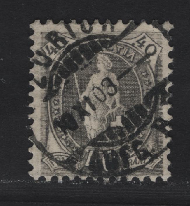 Lot 178 Switzerland SC#84b 40c Gray Standing Helvetia, 1891-1903 Standing Helvetia Issue, A Fine Used Single, Perf 11.5x11, Wmk 182, Type 2, SON Nov 10 1903 Zurich CDS Cancel.