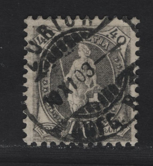 Lot 178 Switzerland SC#84b 40c Gray Standing Helvetia, 1891-1903 Standing Helvetia Issue, A Fine Used Single, Perf 11.5x11, Wmk 182, Type 2, SON Nov 10 1903 Zurich CDS Cancel.