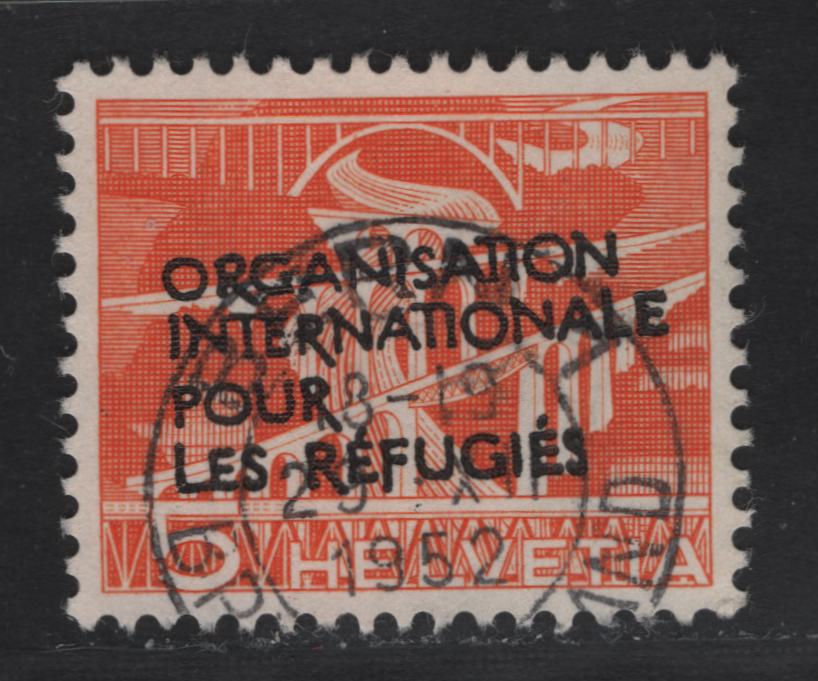Lot 189 Switzerland SC#60l 5c Orange , 1950 Int'l Organization of Refugee's Overprinted Issue, A Very Fine Used Single, SON December 29 1952 Bern CDS Cancel, That Lies On Top Of The Overprint