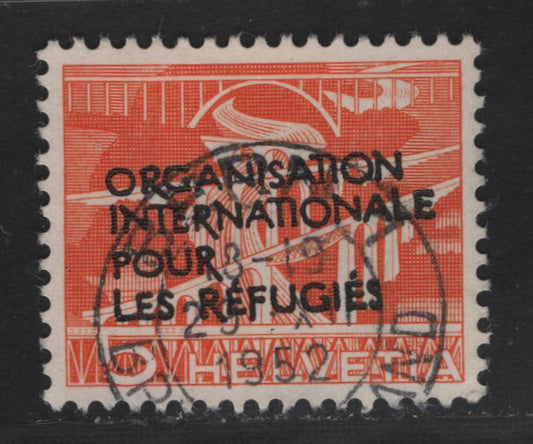 Lot 189 Switzerland SC#60l 5c Orange , 1950 Int'l Organization of Refugee's Overprinted Issue, A Very Fine Used Single, SON December 29 1952 Bern CDS Cancel, That Lies On Top Of The Overprint