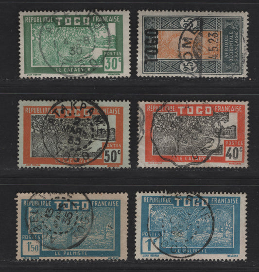 Lot 203 Togo SC#200, 228, 225, 230, 240, 245 25c - 1.50fr Slate & Orange - Blue & Light Blue Pictorials, 1921-1938 Overprinted - Pictorial Keyplate Issues, 6 Fine/Very Fine Used Singles, SON Town Cancels