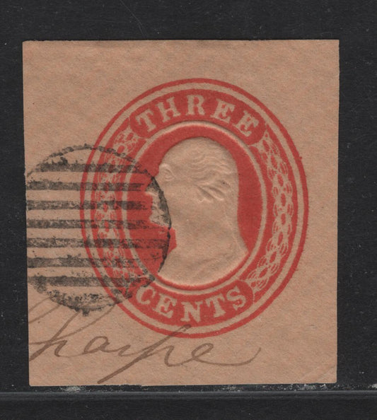 Lot 208 United States SC#U10 3c Red Washington, 1853-1855 First Nesbitt Issue, A Very Fine Used Cut Square, Nice Circular 8-Bar Grid Cancel