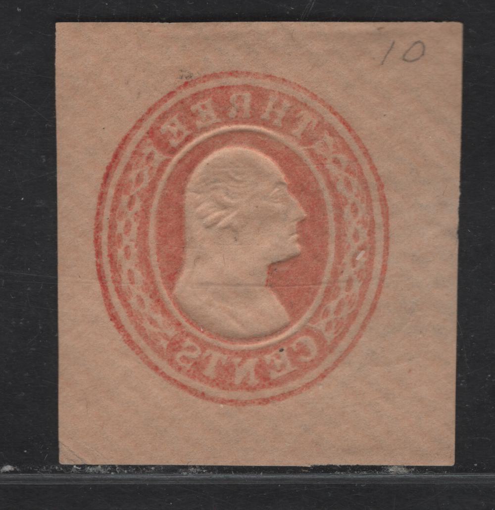 Lot 208 United States SC#U10 3c Red Washington, 1853-1855 First Nesbitt Issue, A Very Fine Used Cut Square, Nice Circular 8-Bar Grid Cancel