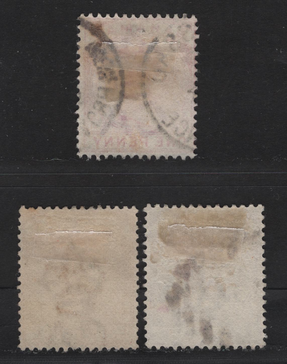 Lot 21 Bahamas SG#49, 53-54 1d - 6d Bright Aniline Carmine - Mauve Queen Victoria, 1884-1890 Queen Victoria Issue, 3 Fine/Very Fine Used Singles, De La Rue Keyplates