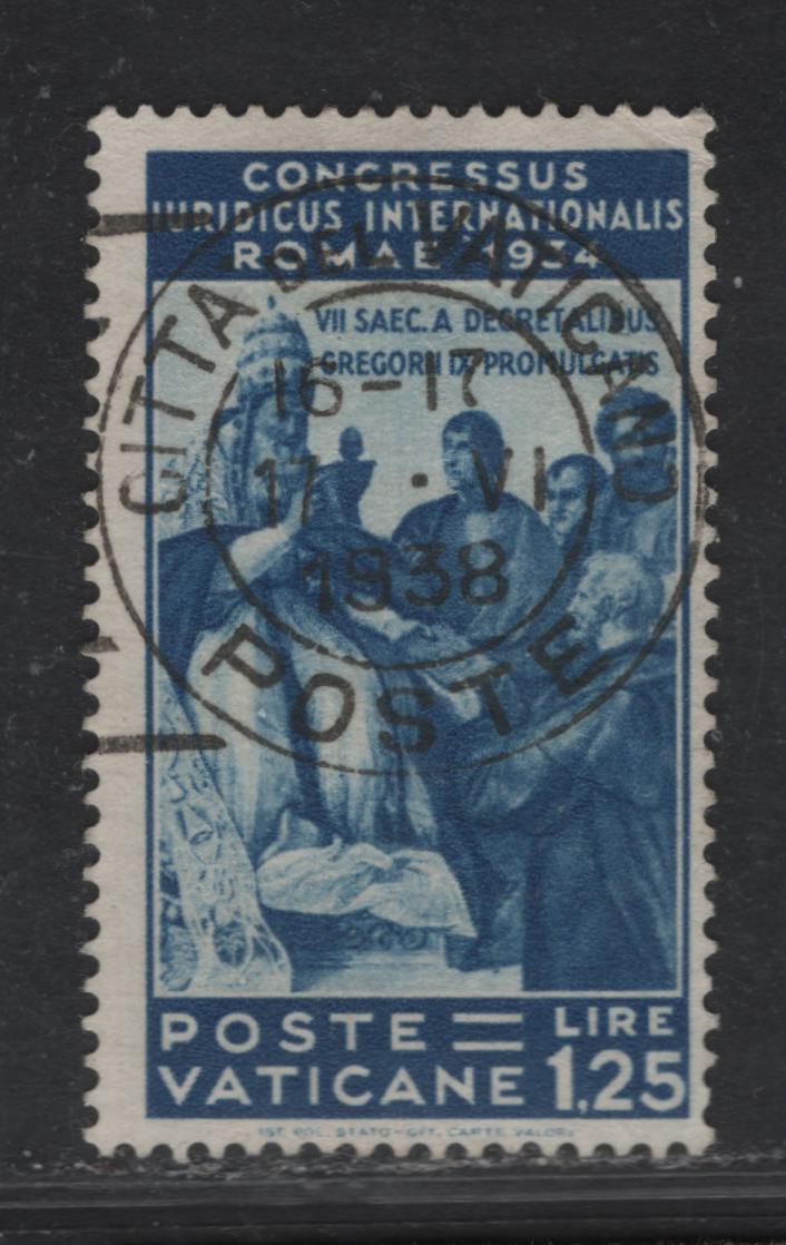 Lot 213 Vatican City SC#46 1.25l Dark Blue Juridical Congress, 1935 Int'l Juridical Congress Issue, A Fine Used Single, June 17 1938 Vatican City Cancel