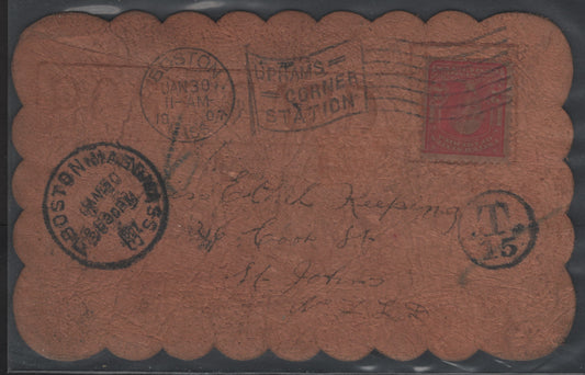 Lot 216 United States SC#319 2c Carmine Washington, 1903 Issue, A Very Fine Used Cover, Humorous Image & Message On Reverse, Sent From Boston MA (June 30 1907) To St John's NFLD (1907)