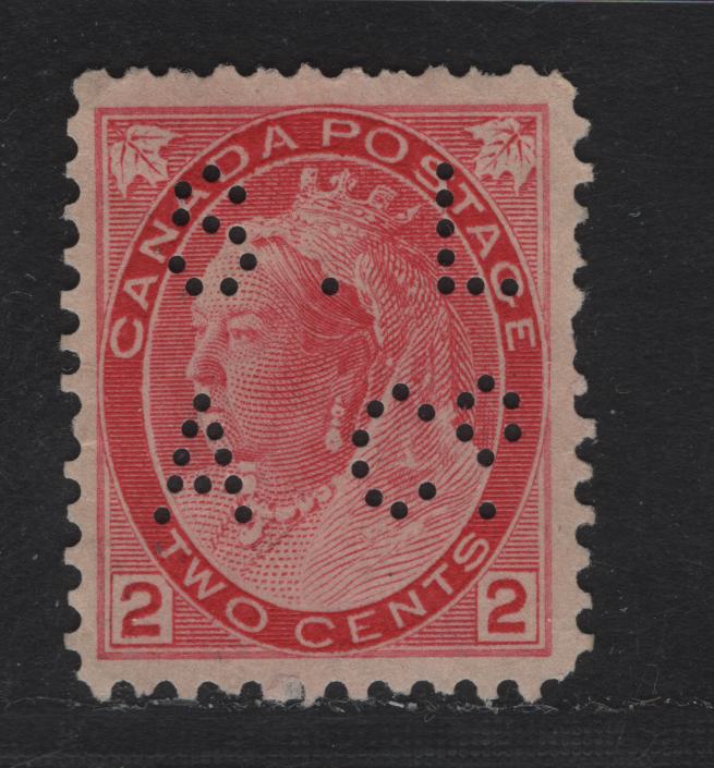Lot 218 Canada (C)#77var 2c Carmine Queen Victoria, 1898-1902 Numeral Issue, A Fine Unused Single Die 1, Sun Life Assurance Co Perfin,, Pos 1.