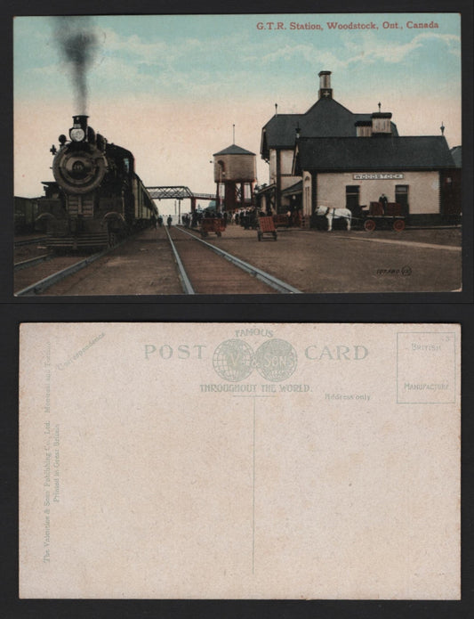 Lot 233 Canada A VF Unused Colour Postcard Depicting Grand Trunk Railway Station in Woodstock, ON, Valentine & Sons