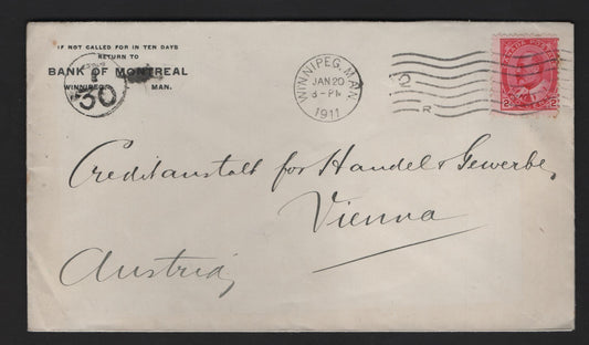 Lot 238 Canada #90 2c Carmine Rose King Edward VII, 1903-1911 King Edward VII Issue, A VF Postage Due Cover To Vienna Rated "T30" Corresponding to 30 Heller, No Backstamps
