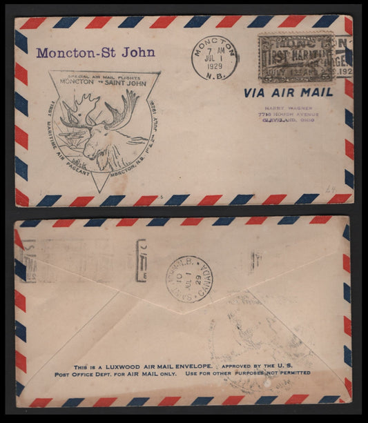 Lot 266 Canada AAMC#2839b 5c Olive Brown Allegory Of Flight, 1928-1929 Scroll Issue Airmail, A VF Commemorative Fight Cover Moncton-St. John Flight, Maritime Air Pageant