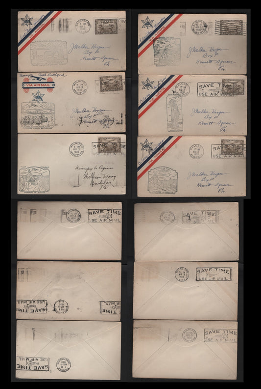 Lot 269 Canada AAMC#3011, e, t, v, ae, aj 5c Olive Brown Allegory Of Flight, 1928-1929 Scroll Issue Airmail, 5 Fine Commemorative Fight Covers Regular Prairie Service Flights: Saskatoon/Winnipeg/North Battleford/Regina/Edmonton/Calgary/Moose Jaw