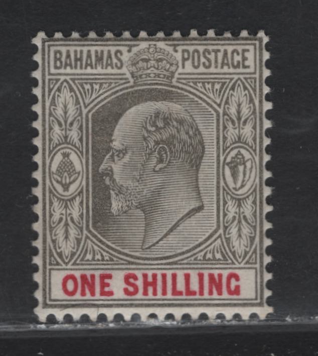 Lot 27 Bahamas SG#67 1/- Gray Black & Carmine King Edward VII, 1902-1907 King Edward VII Keyplates Issue, A VFOG Single, Crown CA Wmks