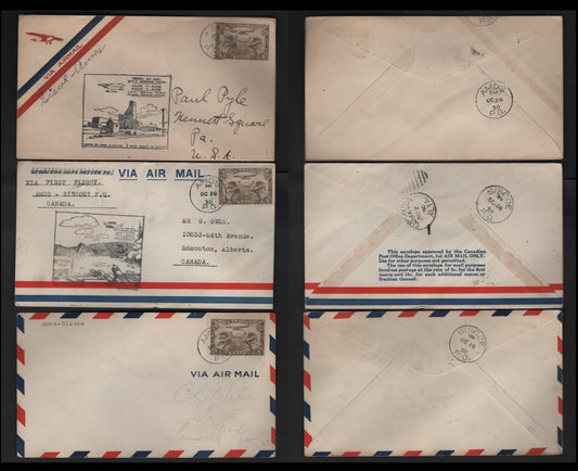 Lot 270 Canada AAMC#3061-a 5c Olive Brown Allegory Of Flight, 1928-1929 Scroll Issue Airmail, 3 Fine & VF Commemorative Fight Covers Amos-Siscoe & Siscoe-Amos Flights