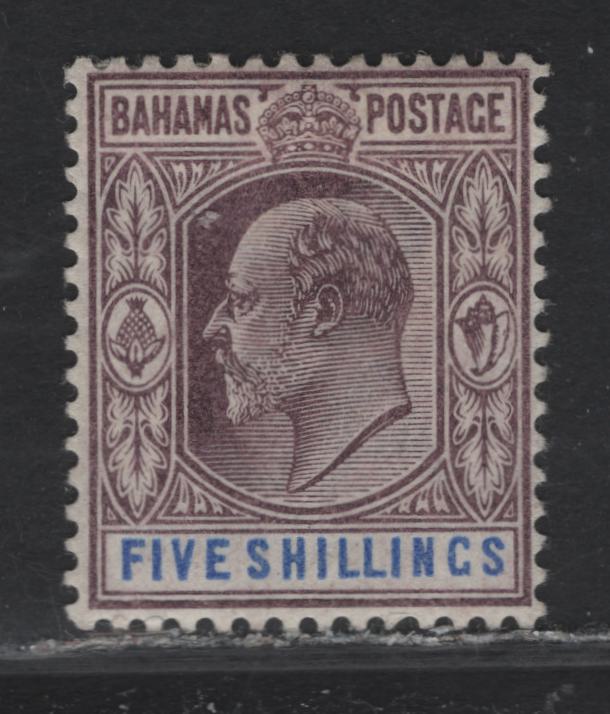 Lot 28 Bahamas SG#69 5/- Dull Purple & Blue King Edward VII, 1902-1907 King Edward VII Keyplates Issue, A VFOG Single, Crown CA Wmk