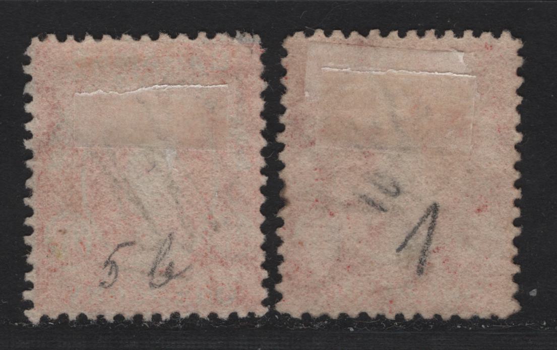Lot 3 Bahamas SG#24, 25 1d Red - Vermillion Queen Victoria, 1863-1877 Chalon Heads Issue, 2 Very Fine Used Singles, Perf 12.5, Crown CC WMk, Fiscal Cancels.
