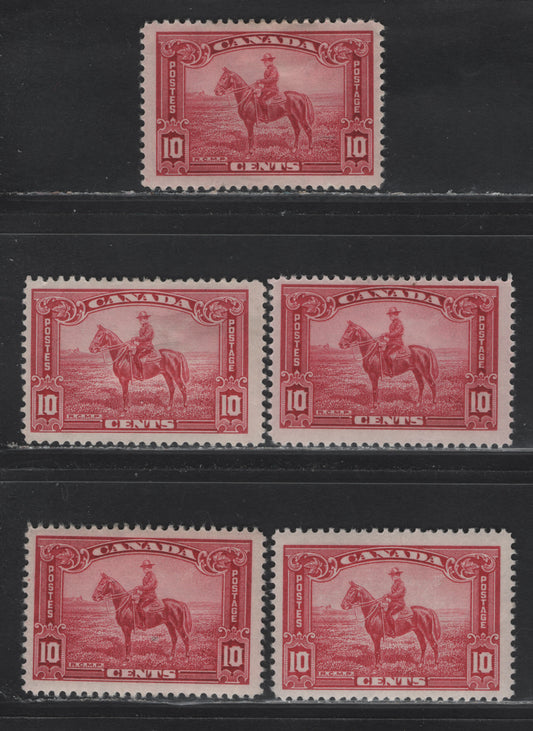 Lot 323 Canada (C) #223 10c Carmine Rose -Carmine RCMP, 1935 KGV Pictorial Issue, 5 FOG Singles, CBN-EE, CBN-QQQ, CBN-SSS & CBN-TTT Papers, Perfs 11.9x12, 12x11.9 & 12