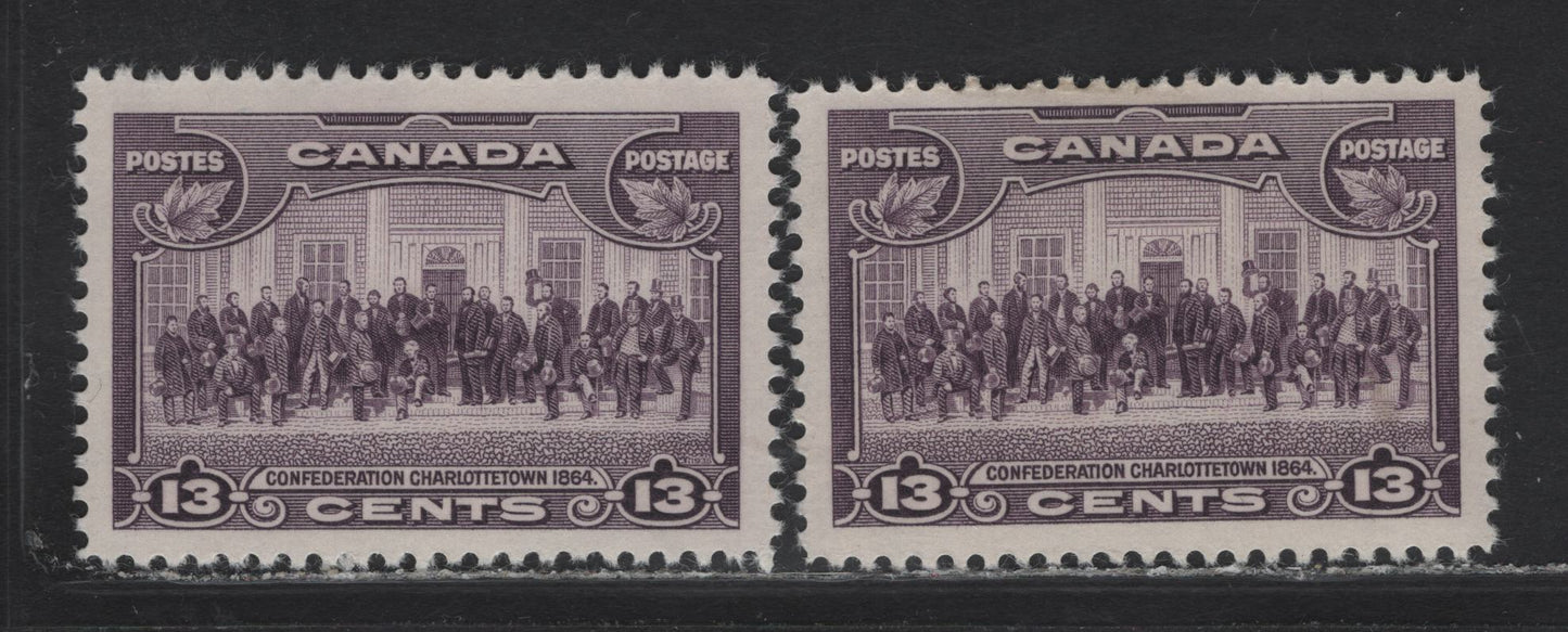 Canada (C) #224 13c Dull Violet Paper Charlottetown, 1935 KGV Pictorial Issue, 2 VFOG Singles, Paper CBN-GG, Perfs 12 & 12x11.9