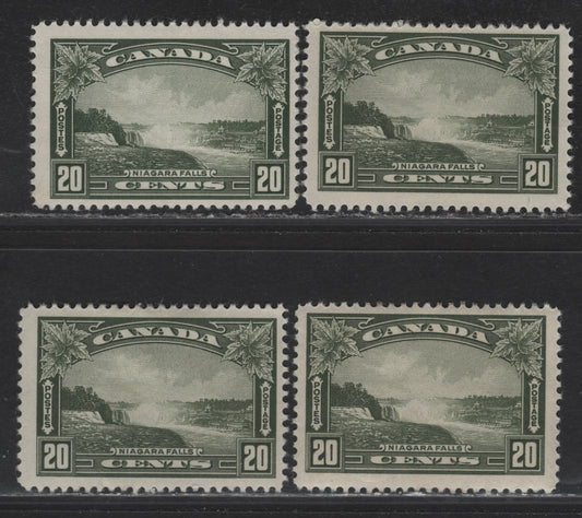 Lot 342 Canada (C) #225 20c Deep Olive Green - Deep Bronze Green Niagara Falls, 1935 KGV Pictorial Issue, 4 FOG Singles, Papers CBn-QQQ & CBN-NNN, Perfs 11.9, 12x11.9 & 12x11.8