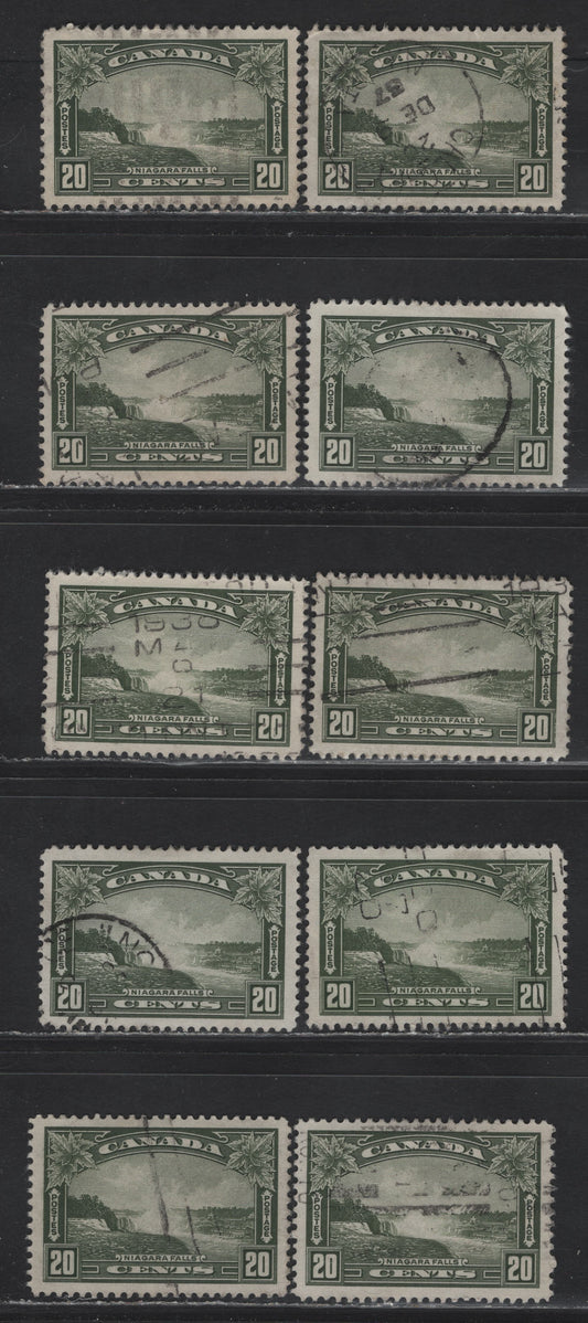 Lot 345 Canada #225 20c Bronze Green & Olive Green Niagara Falls, 1935 KGV Pictorial Issue, 10 Very Fine Used Singles, Unchecked As To Paper Type & Exact Perf