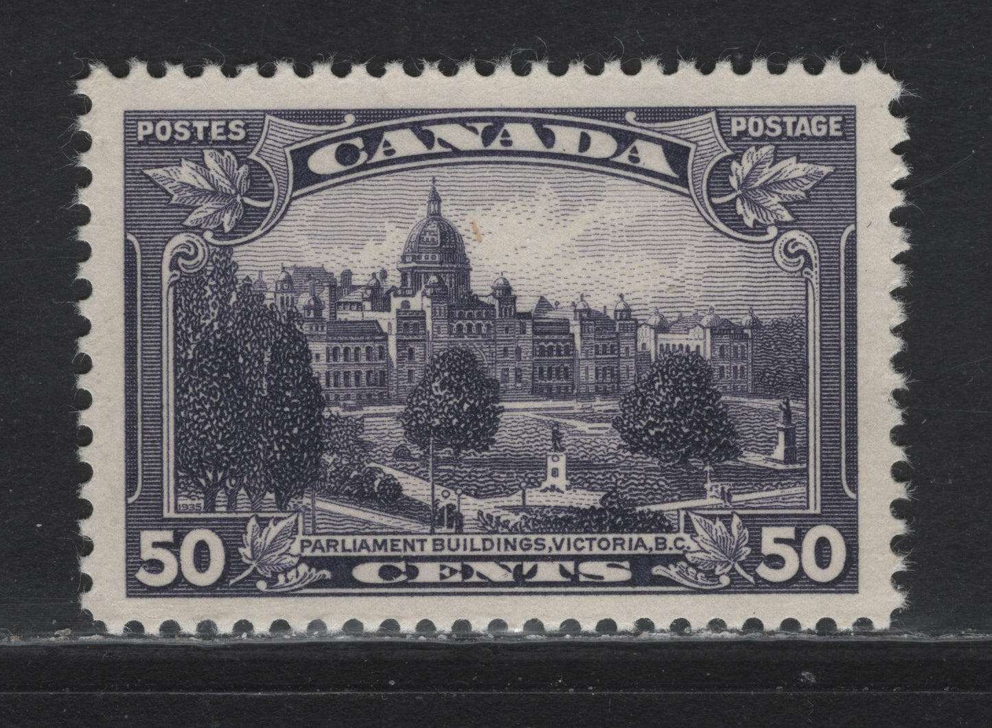 Lot 346 Canada (C) #226 50c Dull Slate Violet Parliament, 1935 KGV Pictorial Issue, A VFNH Single, Paper CBN-GG, Perf 12x12.1