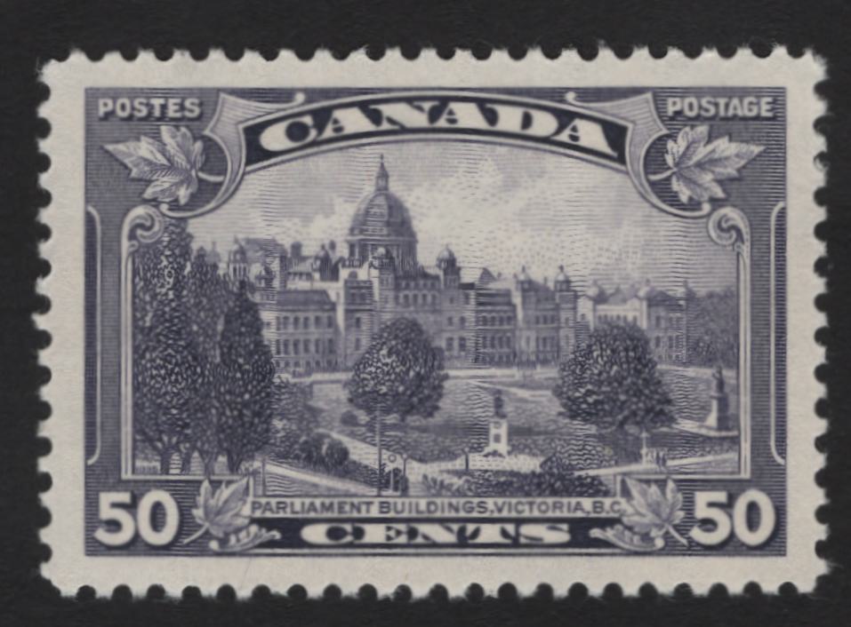 Lot 348 Canada (C) #226 50c Dull Slate Violet Parliament, 1935 KGV Pictorial Issue, A VFNH Single, Paper CBN-QQQ, Perf 11.9x11.8