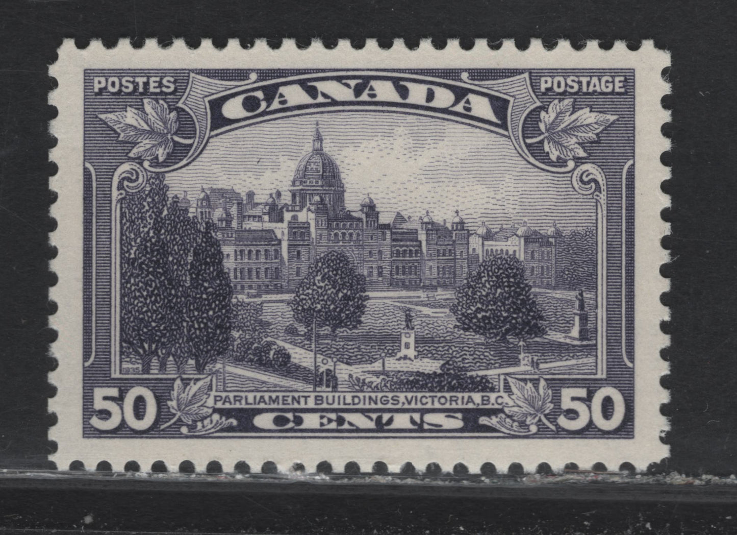 Lot 350 Canada #226 50c Dull Slate Violet Parliament, 1935 KGV Pictorial Issue, A VFOG Single, Paper CBN-GG, Perf 11.9x11.8