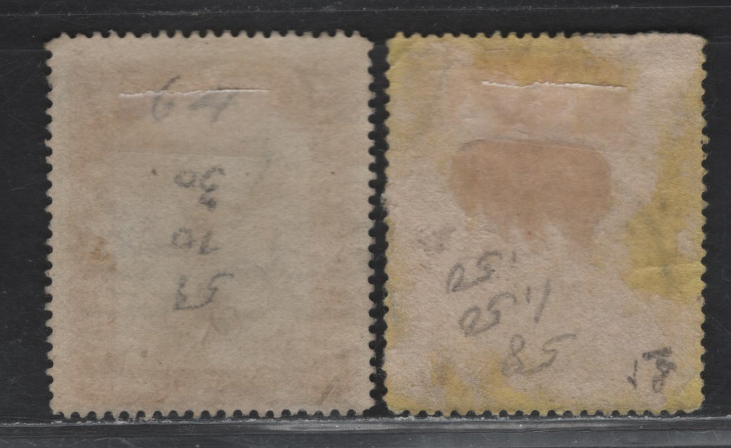 Lot 35 Bahamas SG#76a, 77-78 3d Reddish Purple on Buff - Black & Brown Queens Staircase, 1911-1919 Queens Staircase Definitive Issue, 2 Very Good/Fine Used Singles, Multiple Crown CA Wmks, Small Corner Crease On #76a