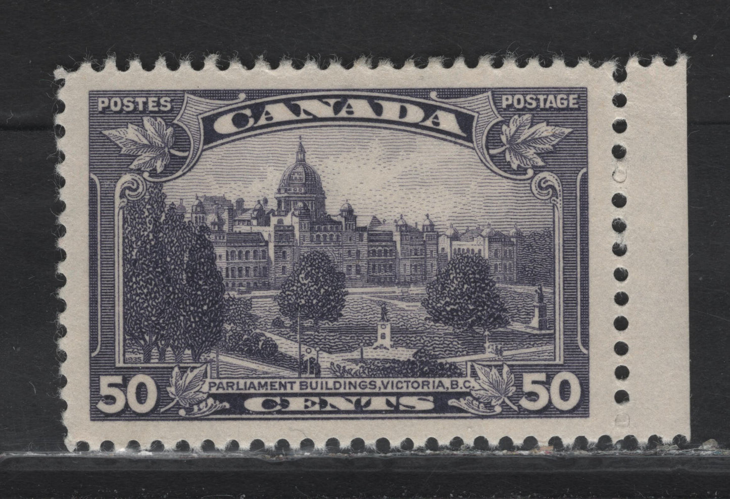 Lot 352 Canada (C) #226 50c Dull Slate Violet Parliament, 1935 KGV Pictorial Issue, A VFOG Single, Paper CBN-QQQ, Perf 12x11.9
