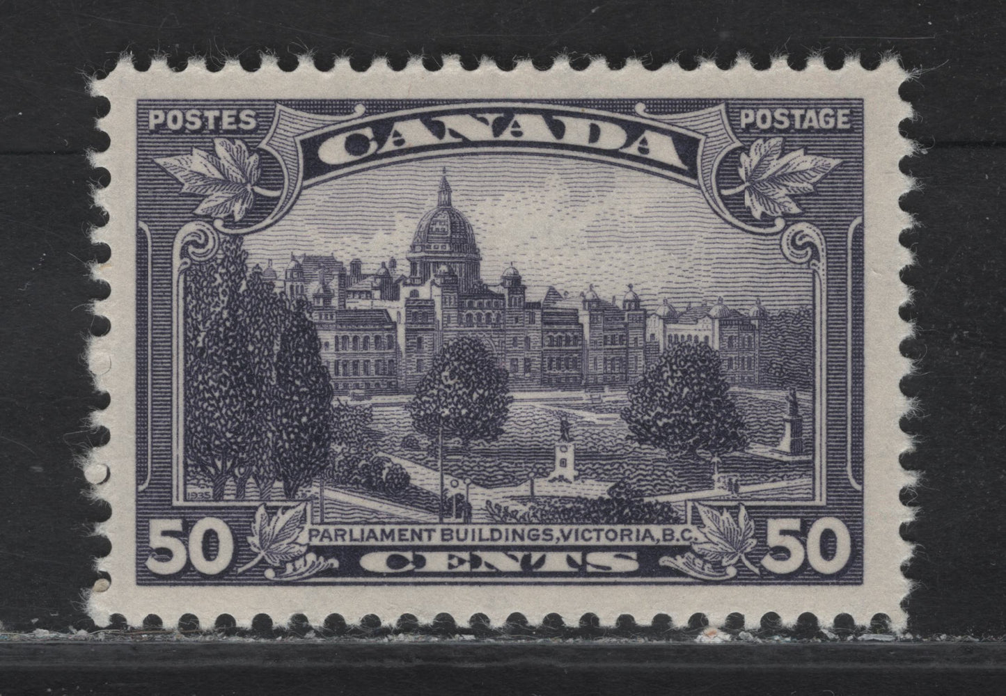 Lot 353 Canada #226 50c Dull Slate Violet Parliament, 1935 KGV Pictorial Issue, A VFOG Single, Paper CBN-QQQ, Perf 12