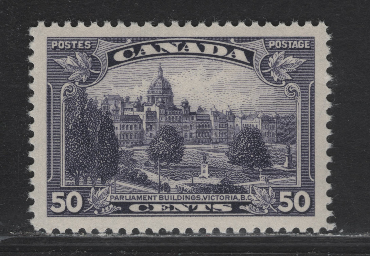 Lot 354 Canada #226 50c Dull Slate Violet Parliament, 1935 KGV Pictorial Issue, A VFOG Single, Paper CBN-SSS, Perf 12x11.8