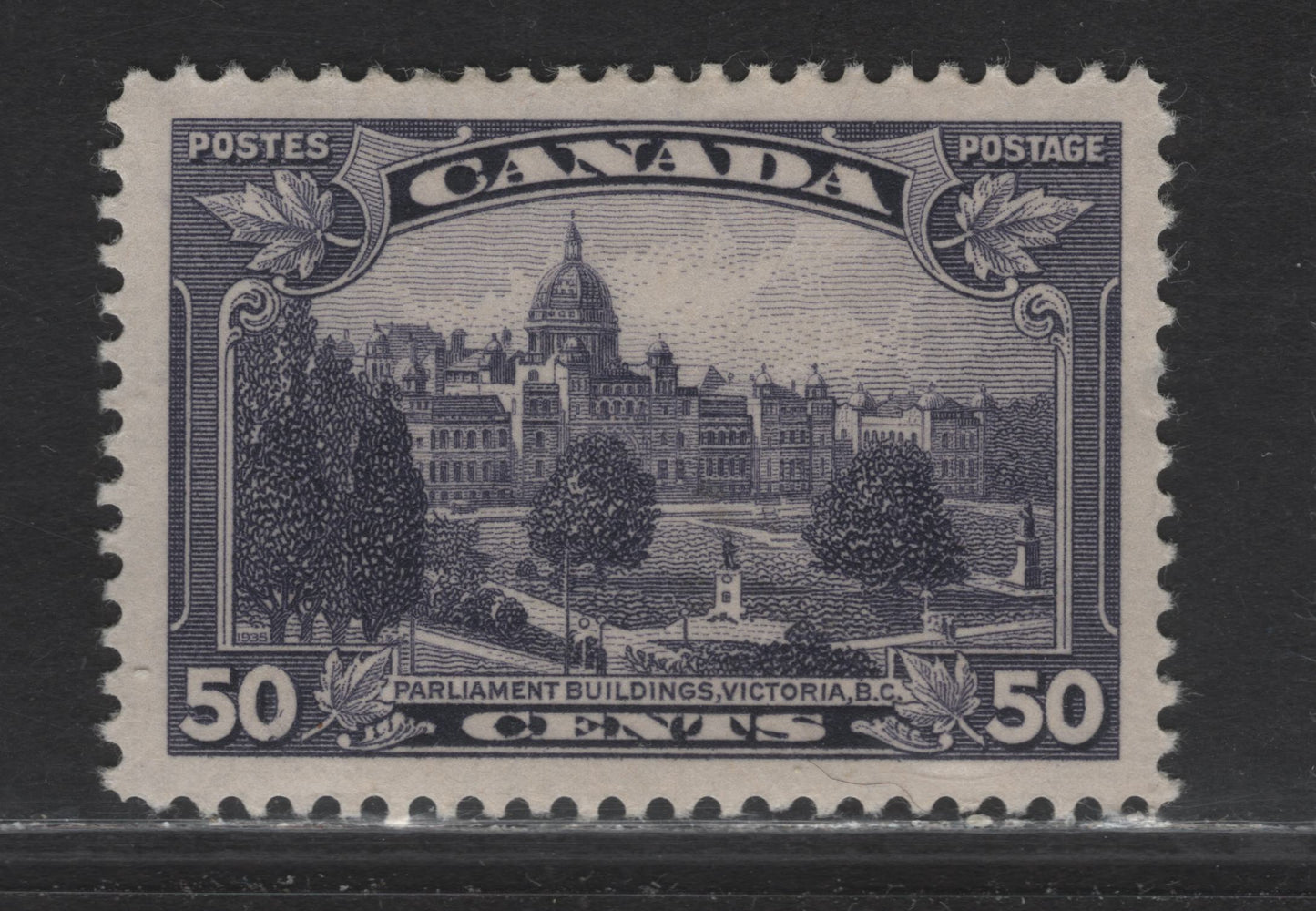 Lot 355 Canada #226 50c Dull Slate Violet Parliament, 1935 KGV Pictorial Issue, A VFOG Single, Paper CBN-YYY, Perf 11.9x12